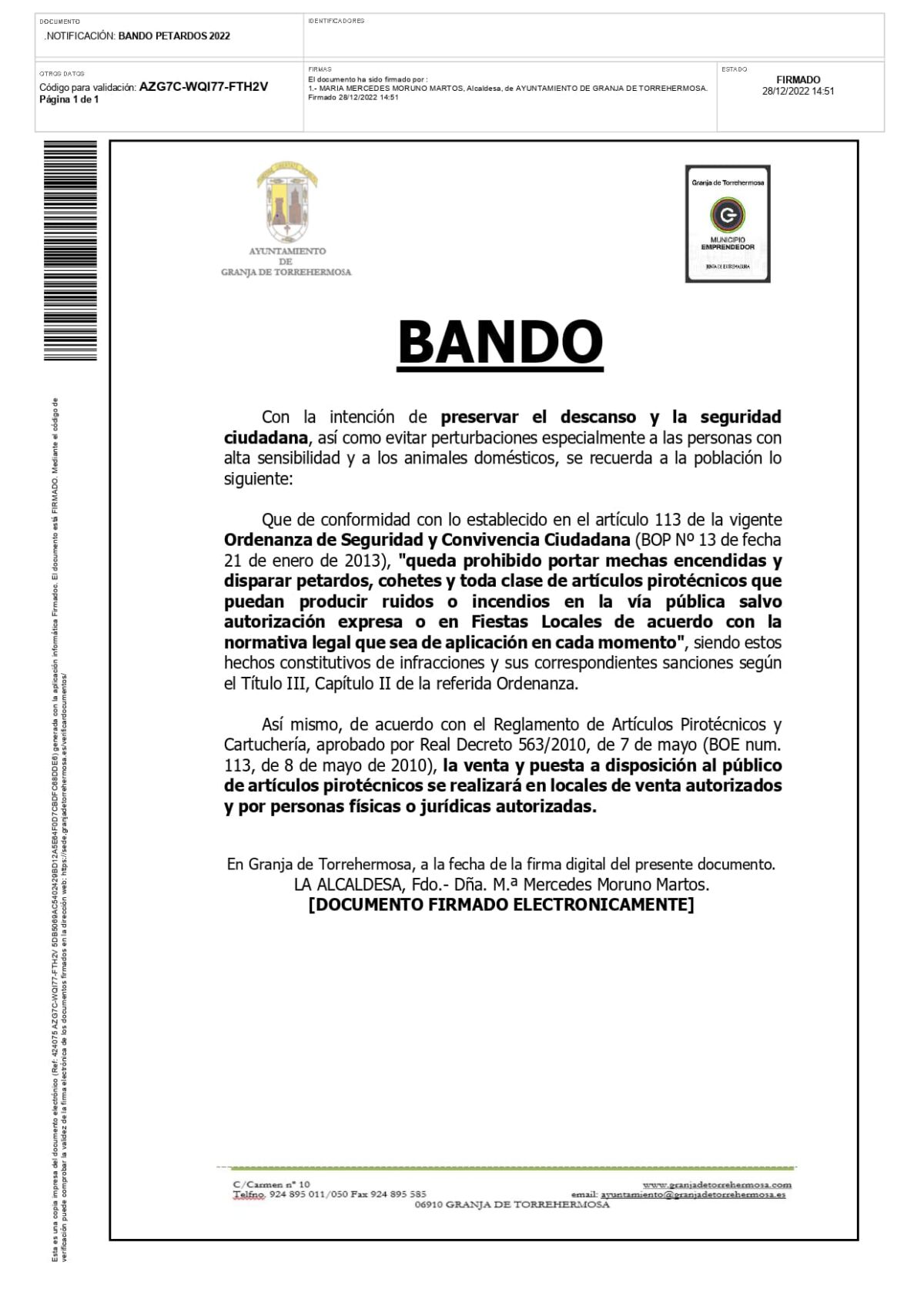 Bando Informativo Ayuntamiento De Granja De Torrehermosa