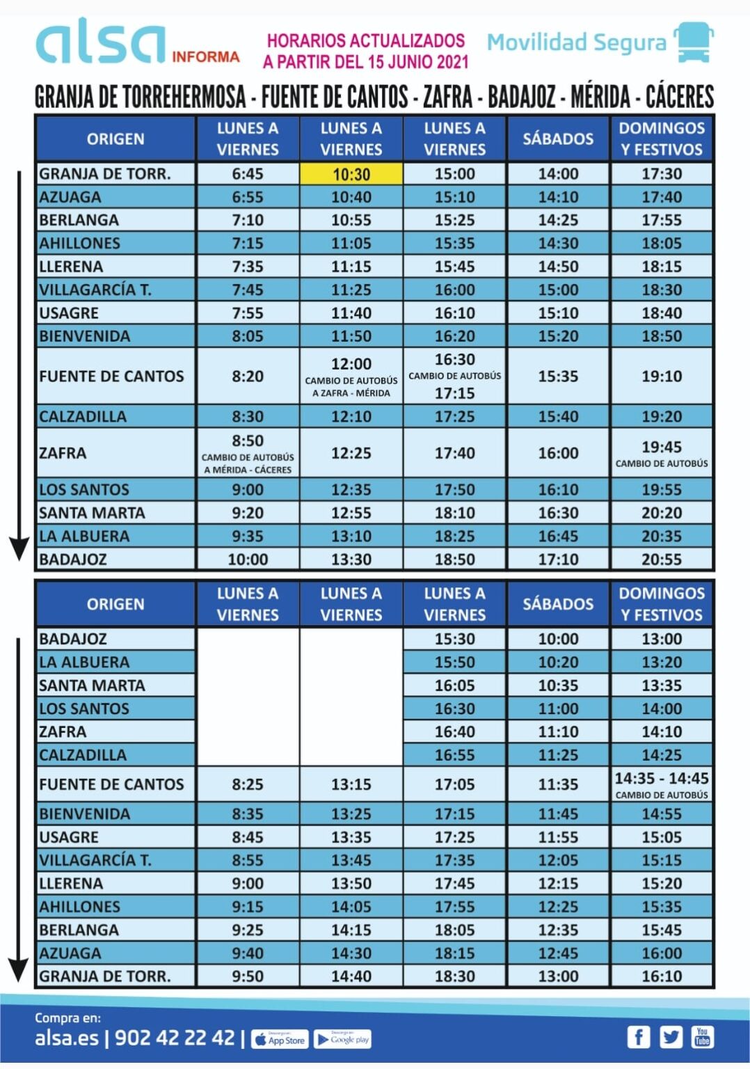 Horarios Actualizados ALSA – Ayuntamiento De Granja De Torrehermosa