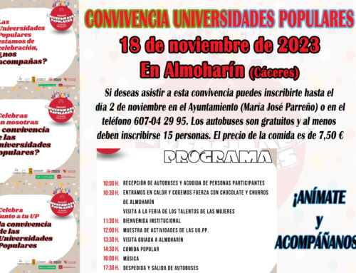AVISO. DISPONIBILIDAD DE PLAZAS PARA LA I CONVIVENCIA DE UNIVERSIDADES POPULARES. 18 de noviembre, sábado en ALMOHARÍN.