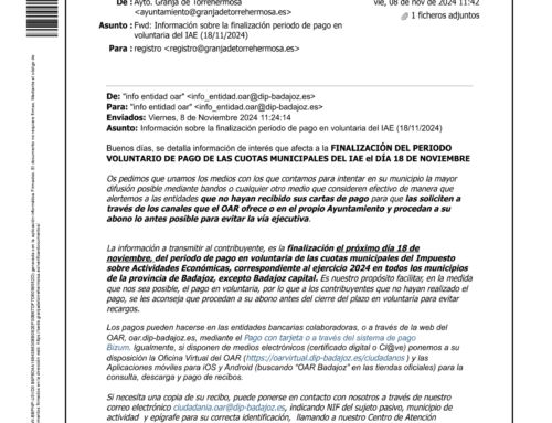 AVISO.FINALIZACIÓN PLAZO COBRO CUOTA IAE